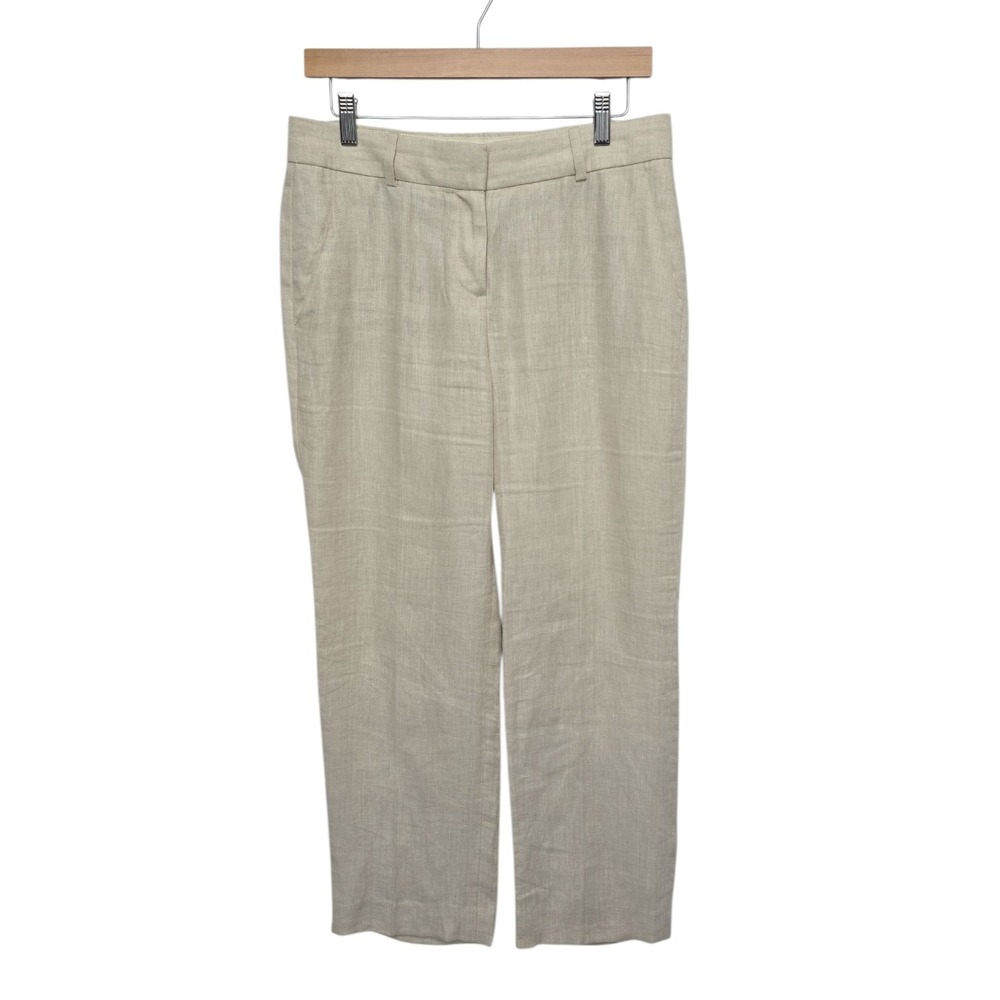 J.Crew Womens Oatmeal Beige Herringbone Linen Blend Straight Leg Trousers Size 4